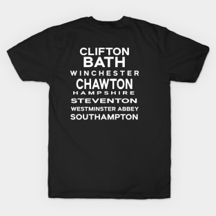 Cities and Towns of Jane Austen T-Shirt